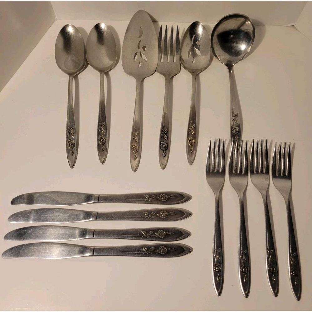 Oneida Community MY ROSE Stainless Flatware 14 Piece Lot Serving, Forks, Knives